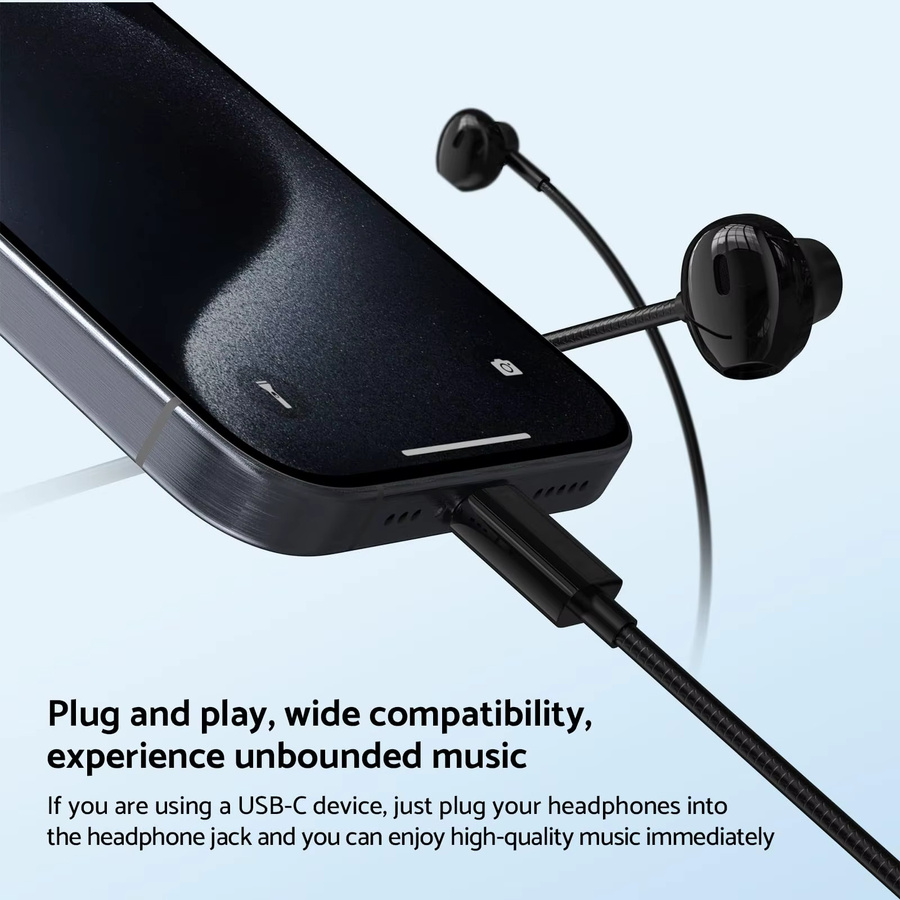 VORTNGLE In-Ear Kopfhörer mit USB-C und 3,5mm Anschluss, Bass-Stereo-Sound und Lautstärkeregelung, Farbe: Lila - Bild 2