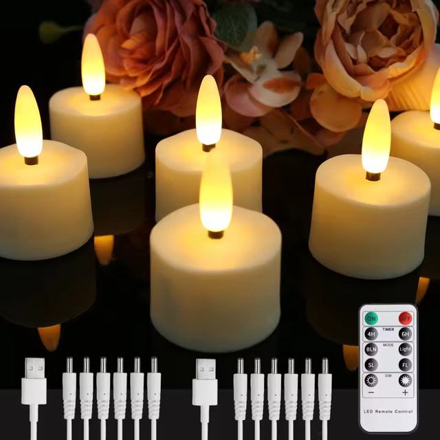 Wiederaufladbare LED-Teelichtkerzen von FREEPOWER in Weiß, flackernde flammenlose elektronische Kerzen zur Heimdekoration - Bild 1
