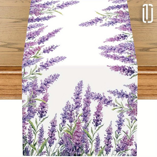 JINGYUE Pet Tischläufer aus Leinen mit floralem Lavendel-Design in Lila und Grau, B/L: 150 x 33 cm - Bild 1