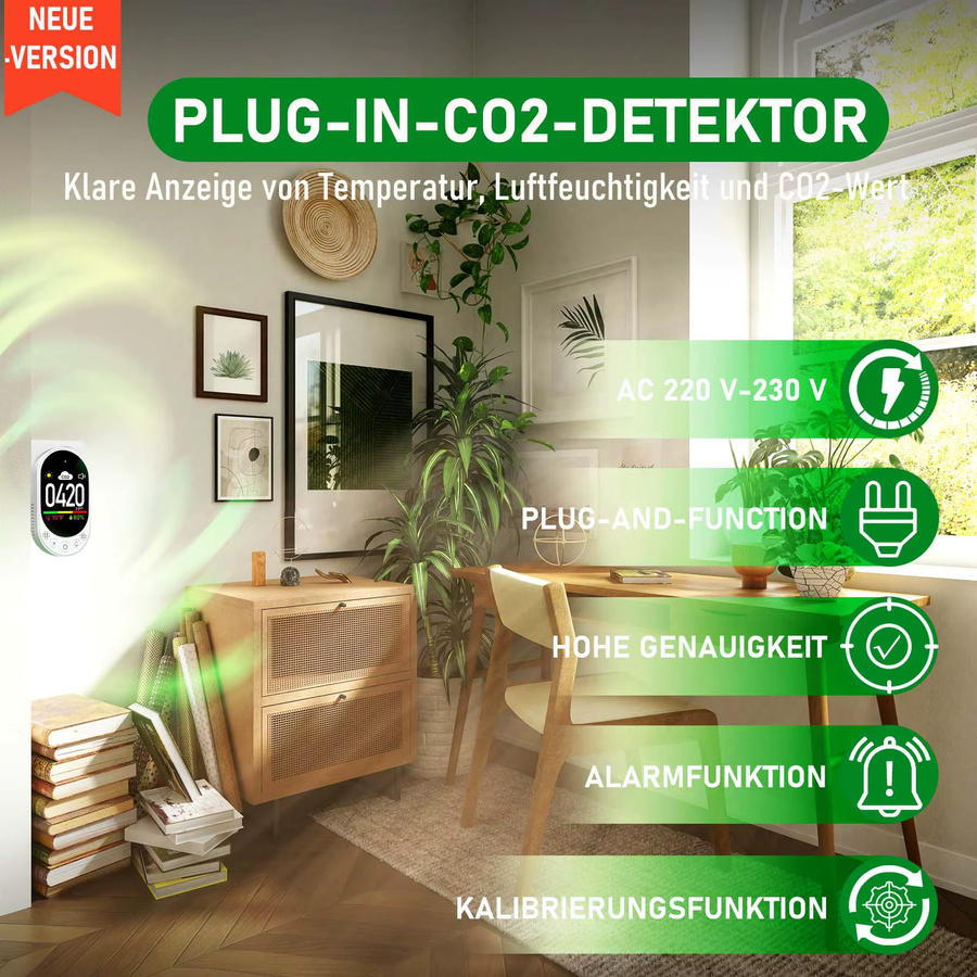 LSENLTY 3-in-1 CO2 Messgerät in Weiß zur Messung von CO2-Wert, Temperatur und Luftfeuchtigkeit mit Alarmfunktion und Handbuch - Bild 4