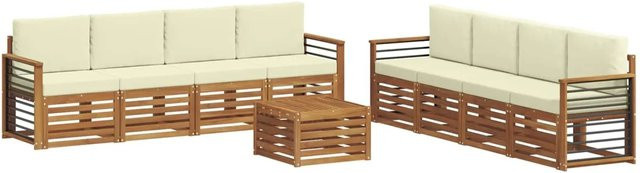 vidaXL Sofagarnitur 9-teilig aus Massivholz Akazie in Natur und Creme mit Tisch und Sitzkissen - Bild 1