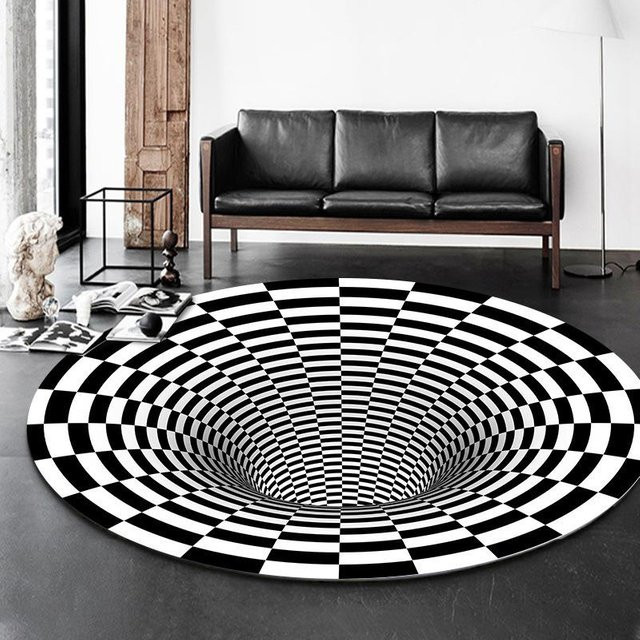 Runder Teppich Lodestar mit 3D-Optischer Illusion und geometrischem Gittermuster in Schwarz, Durchmesser: 40 cm - Bild 1
