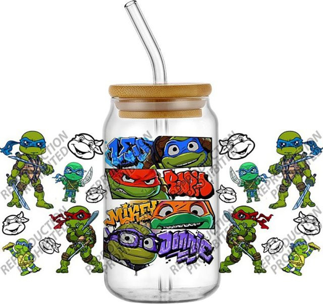 Funko Cartoon Kampfschildkröte UV DTF 3D Transferaufkleber für Glasbecher in Multicolour - Bild 1