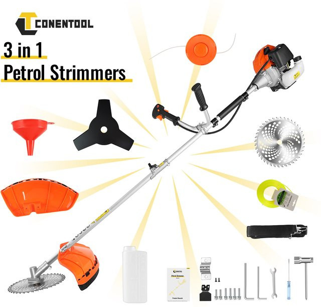 CONENTOOL 3-in-1 Benzin-Rasenmäher und Multifunktions-Freischneider mit 52cc 2-Takt Motor, 2500W, Orange - Bild 1