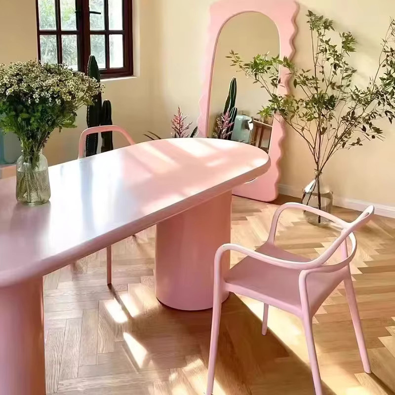 CANBOUN Esstisch modern in Pink mit ovaler Form und glänzender Oberfläche - Bild 3
