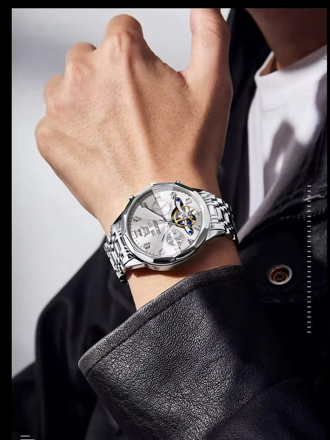 OLEVS Armbanduhr, Automatik, Edelstahl, Gold, Herren - Bild 6