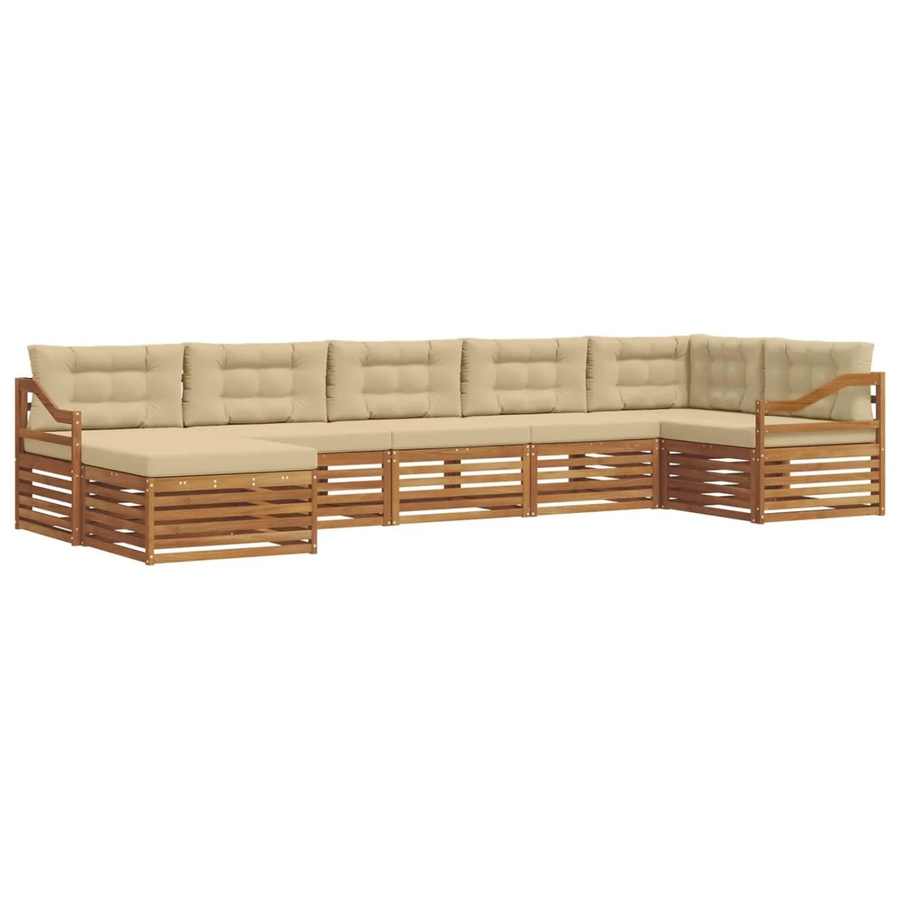 vidaXL 7-teilige Sofagarnitur L-Form aus Massivholz Akazie in Natur und Beige mit wetterfesten Kissen - Bild 2