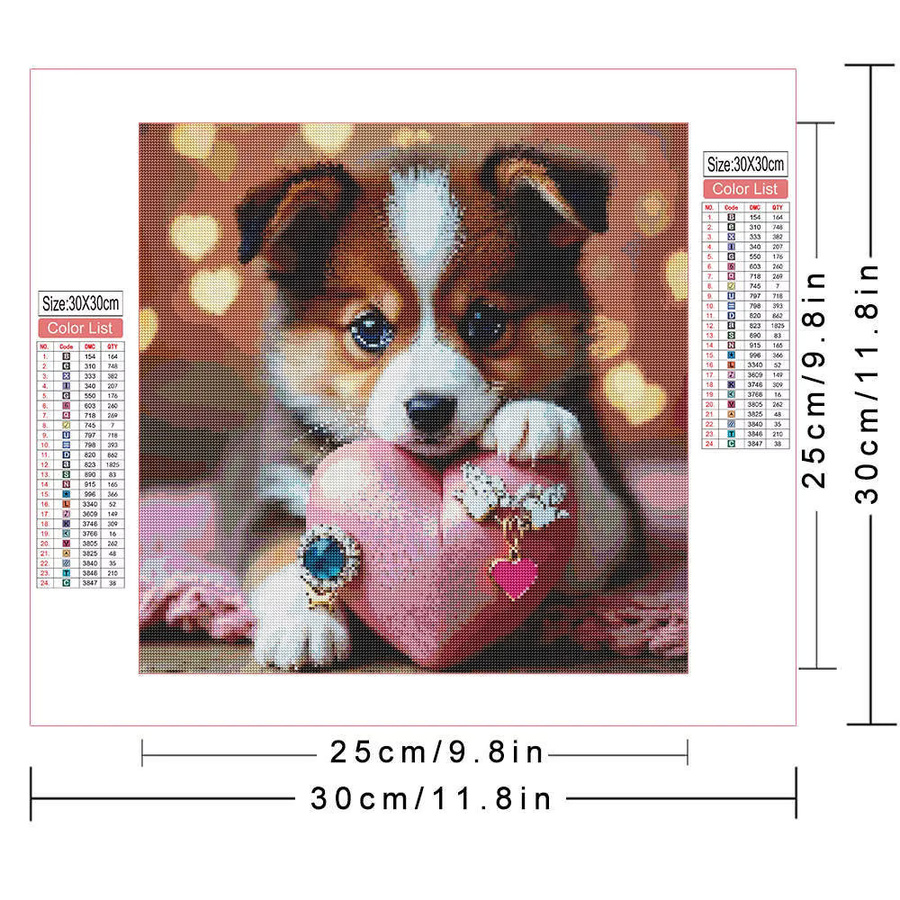 AZQSD 5D-Diamantgemälde zum Selbermachen mit niedlichem Welpen und Herz, Multicolour Strassstein-Stickset, B/H: 20 x 20 cm - Bild 2