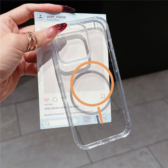 AKABEILA MagSafe Magnetische Handyhülle für iPhone 17 Pro Max 16 15 14 13 12 11 Transparent oder Orange - Bild 1