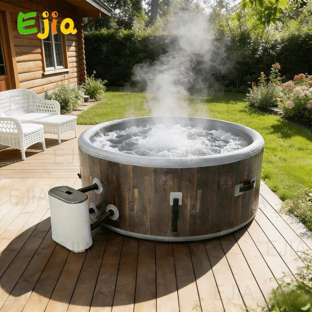 Ejia Aufblasbarer Whirlpool für 6 Personen, runder Spa-Whirlpool mit Luftblasen für Outdoor und Indoor in Grau oder Braun - Bild 1