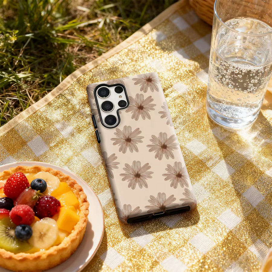 Glänzende Samsung Galaxy Handyhülle mit Blumenmuster in Braun für Galaxy S25 Ultra, S24 und S23 Ultra Plus mit doppellagiger Rückseite - Bild 4