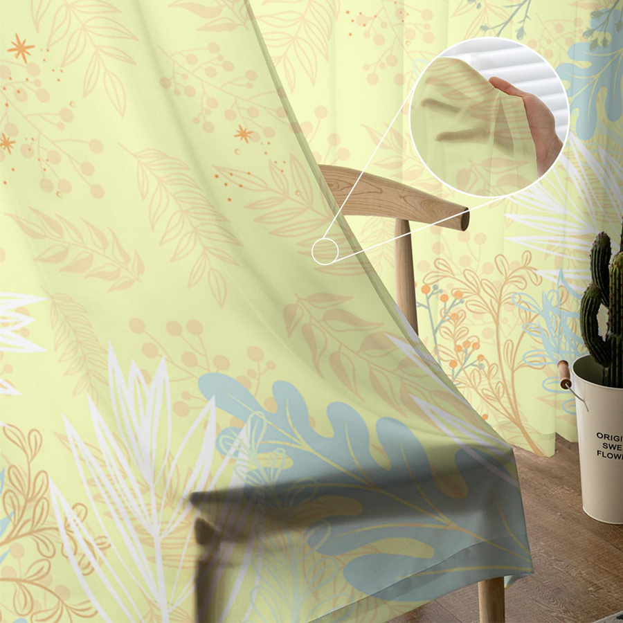 Minimalistische Voile Gardine Super Six mit floralem Pflanzenmuster in Multicolour, transparent, B: 135 cm, H: 160 cm - Bild 2