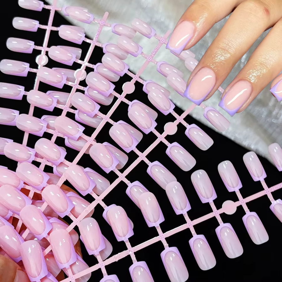 HotPress French-Tip Kunstnägel, 120 Stück, Mittellange Quadratische Aufklebenägel, Bunt, Glänzend - Bild 4