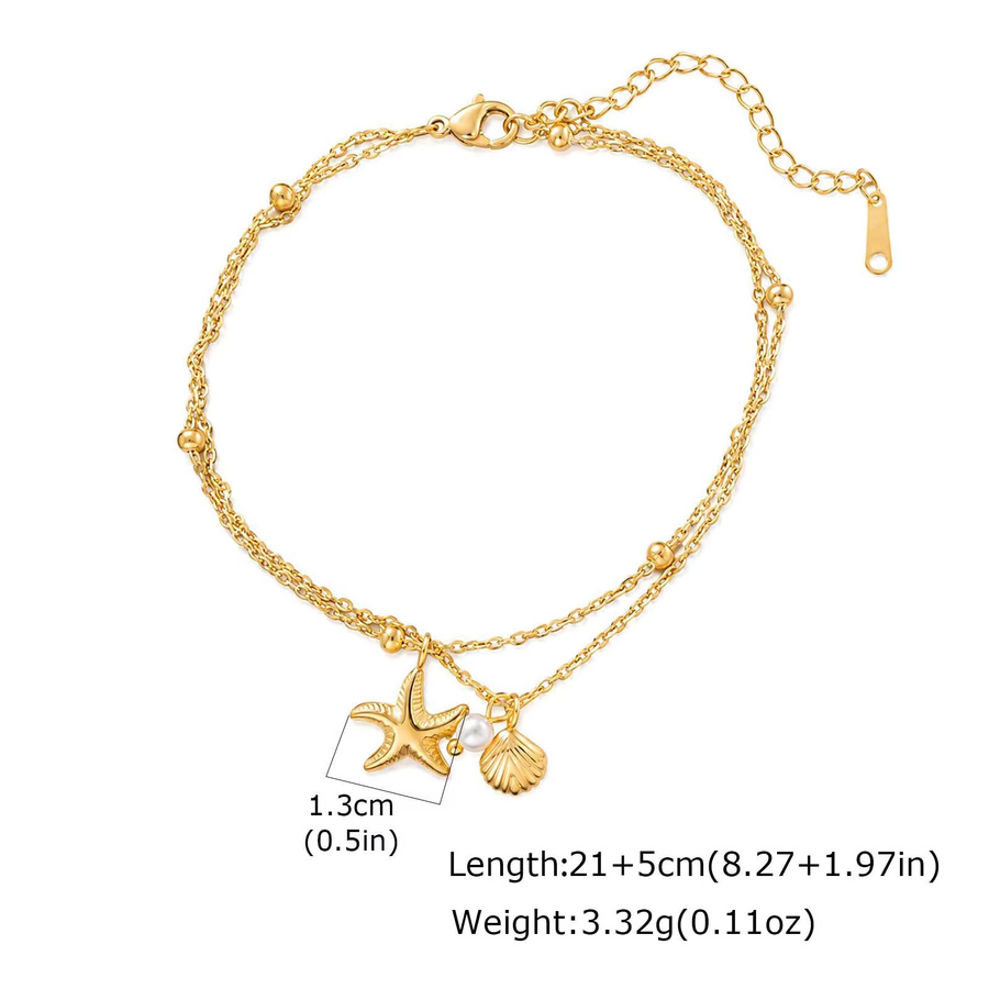 Meaeguet Fußkettchen Edelstahl, Gold, Perle, Seestern - Bild 4