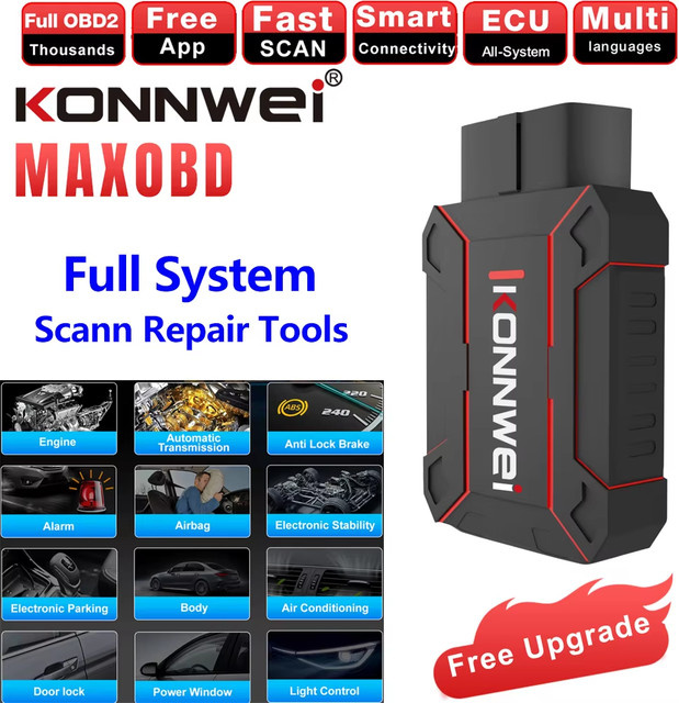 KONNWEI MAXOBD OBD2 Diagnose Werkzeug mit Bluetooth 5.2 für iOS und Android, Auto System Scanner für Motor, Airbag und ABS, Schwarz - Bild 1