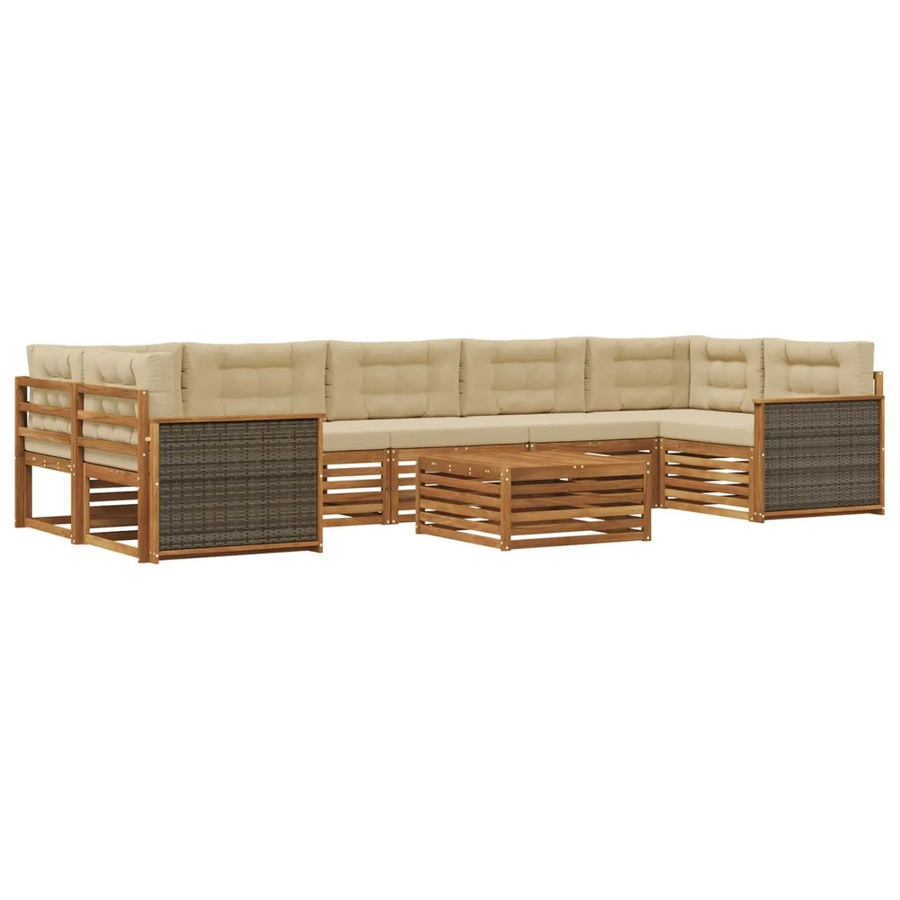 vidaXL Outdoor-Sofagarnitur aus massivem Akazienholz mit 8 Polsterkissen in Natur und Beige - Bild 2
