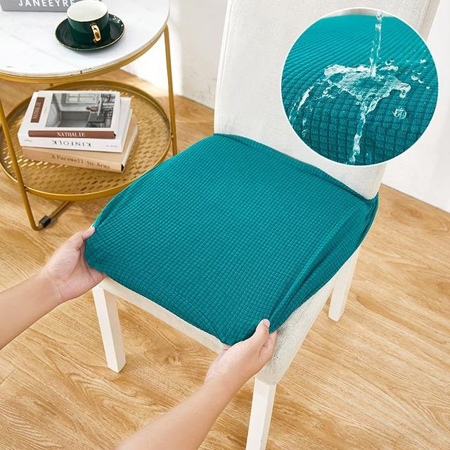 BRHUIXUE Wasserdichte Jacquard Stuhlbezüge für Esszimmerstühle, dehnbarer Sitzkissenbezug aus Polyester und Elastan, Farbe: Dunkelgrün/Petrol - Bild 1