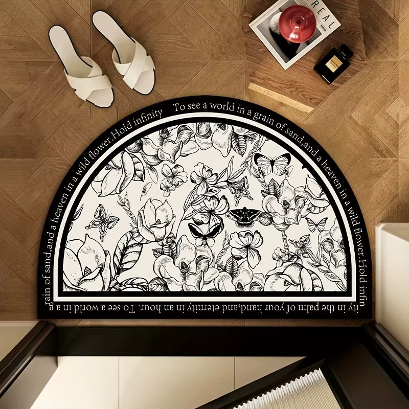VIKAMA Luxus Teppich halbkreisförmig mit floralem Naturdesign in Weiß B/T: 60 x 40 cm - Bild 2