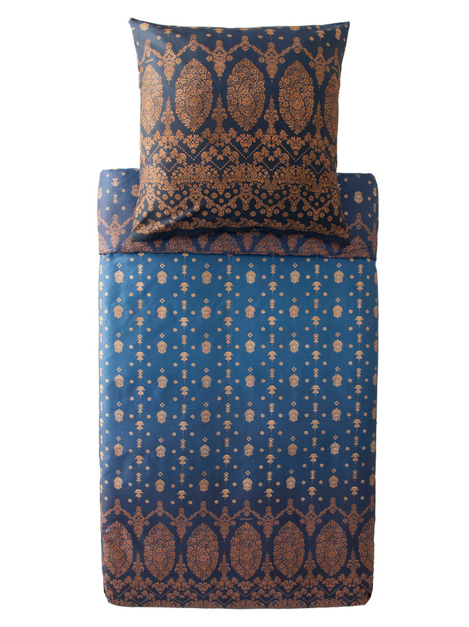 Bassetti Mako-Satin Bettwäsche GOLD DECOR Blau/Gold mit Reißverschluss, bestehend aus Bettbezug und Kissenbezug, 80x80 cm - Bild 1