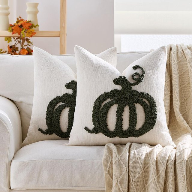 JMG Clothing Halloween Kürbis Chenille Kissenbezug in Schwarz, B/B: 45 x 45 cm - Bild 1