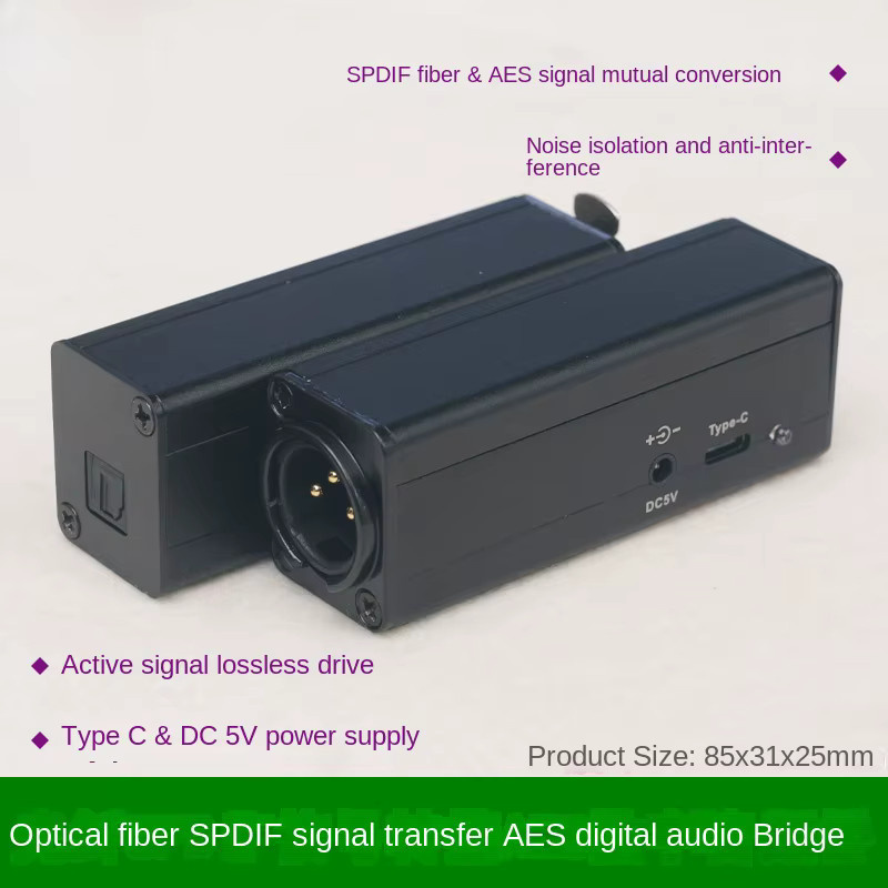 Nvarcher Glasfaser-SPDIF auf AES-Pegel XLR Konverter für verlustfreie digitale Datenübertragung in Schwarz - Bild 2