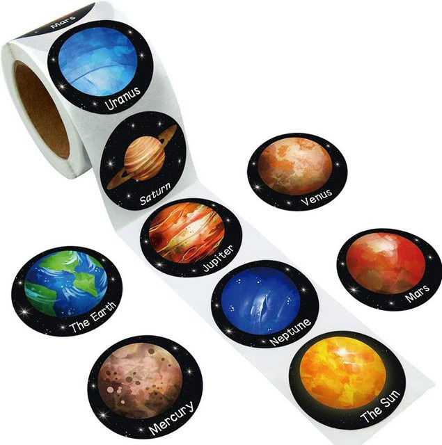 Binchi Outdoor Produkt Runde Weltraum Aufkleber mit Planeten Motiven wie Erde Mars und Jupiter in Mehrfarbig für DIY und Schreibwaren - Bild 1