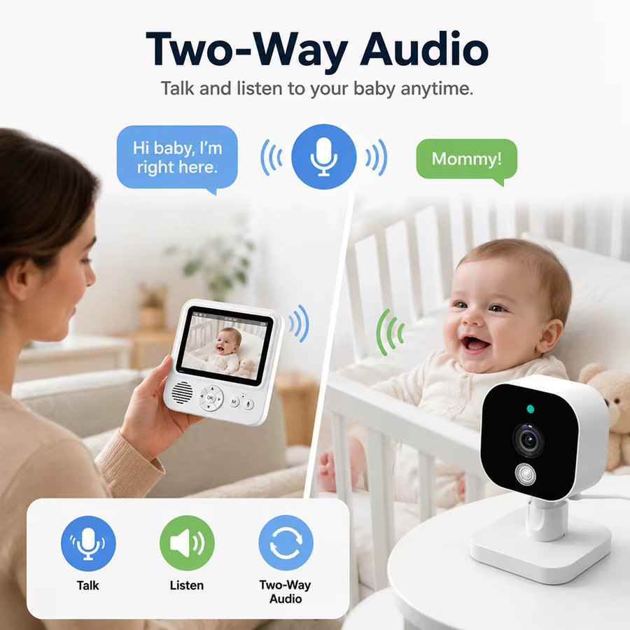 Zysecurity Babyphone mit 2,8-Zoll-Display, Nachtsicht, 2-Wege-Audio, Temperaturanzeige und Akku in Weiß - Bild 3