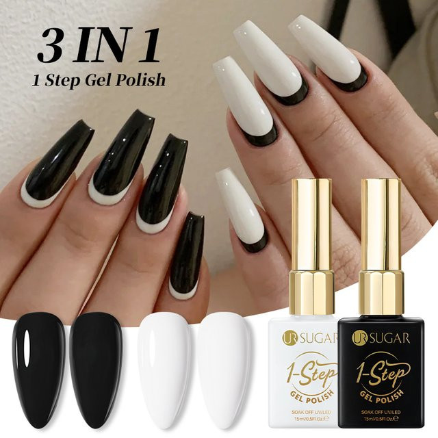 UR SUGAR Gel Nagellack, Schwarz Weiß, 15 ml, Glänzend - Bild 1