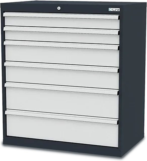 Simplaflex Schubladenschrank mit 6 Schubladen aus Stahlblech, grau, B/T/H: 90 x 57,5 x 102 cm - Bild 1