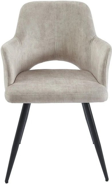 Vente-unique Stuhl Kadija Modern in Beige mit Armlehnen aus Stoff und Metall - Bild 1