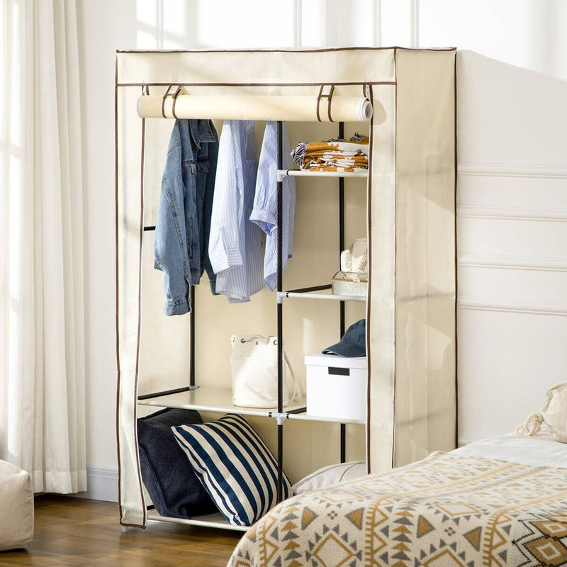 HOMCOM Kleiderschrank Stoffschrank mit Kleiderstange und Regalfächern in Cremeweiß, B/T/H: 103 x 43 x 162,5 cm - Bild 5