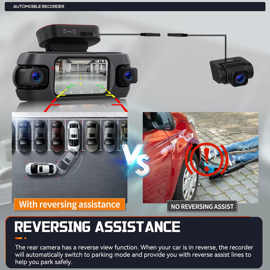 Podofo 4-Kanal Auto-Dashcam mit 1080P Full HD, 360-Grad Aufnahmen und Nachtsicht, 4-Kamera-System als Auto-Blackbox inklusive Front-, Seiten- und Rückfahrkamera, Schwarz - Bild 5