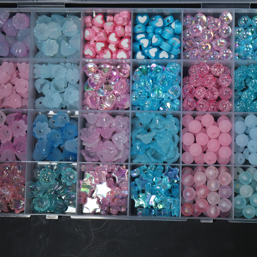 QYWCTZ Schmuckherstellungs-Kit, Perlen Acrylperlen, Blau-Rosa Serie, Unisex - Bild 2