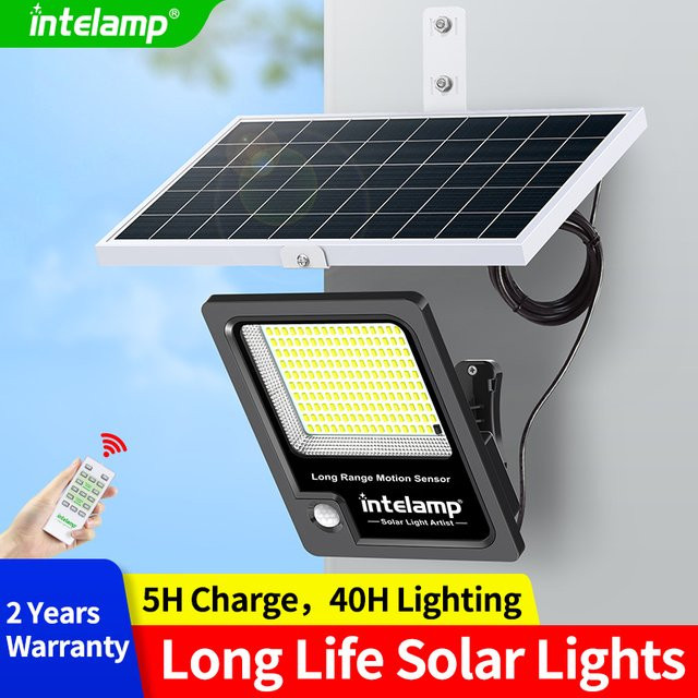 Intelamp Solarleuchte mit 12000mAh Akku, Solar-Flutlicht mit zwei Bewegungssensoren und großem Solarpanel, Schwarz - Bild 1
