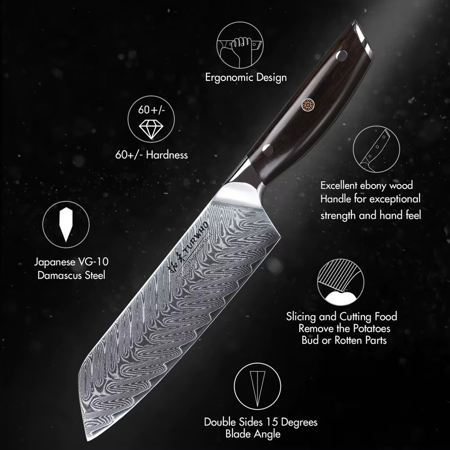 TURWHO Santoku-Küchenmesser aus Damaststahl, 17,78 cm, Silber - Bild 4