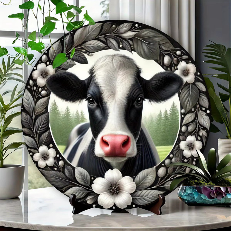 Potdemiel Wandkunst Holstein Kuh aus Metall, kreisförmige Bauernhaus-Dekoration in Mehrfarbig, Durchmesser: 20 cm - Bild 3