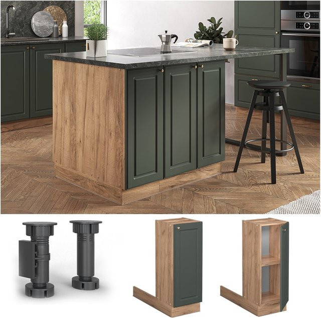 Vicco Küchenunterschrank Fame-Line Landhaus Eiche Grün mit Gold-Details und Softclose-Drehtür - Bild 1
