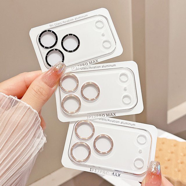 Kameraobjektivschutz aus gehärtetem Glas mit Metallring für iPhone 17, 16, 15, 14, 13, 12 Pro Max Plus und Mini in Silber - Bild 1