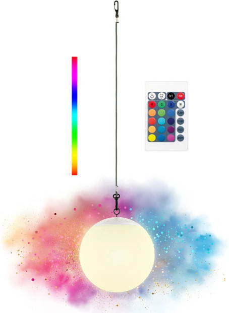 Schwaiger Solar Hängeleuchte Kugel mit RGB LED, Multicolor, mit Fernbedienung und Nylonkordel für den Außenbereich - Bild 1