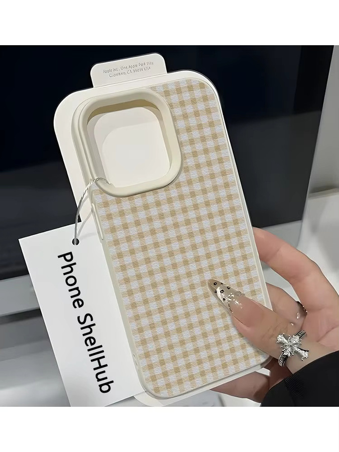 Beige Gingham Plaid Handyhülle für Apple iPhone 17 16 15 14 13 12 11 Pro Max Klassischer Sturzsicherer Schutz - Bild 5