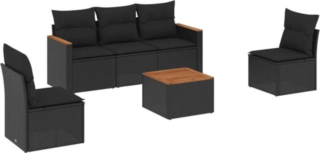 vidaXL 6-teilige Garten-Sofagarnitur aus Poly-Rattan mit Kissen in Schwarz - Bild 1