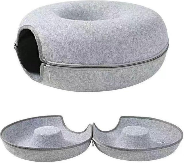 Yiran Furniture Filz-Katzenbett Donut-Haustiertunnel als interaktives Spielzeug und Nest in Hellgrau, Durchmesser: 50 cm, Höhe: 20 cm - Bild 1