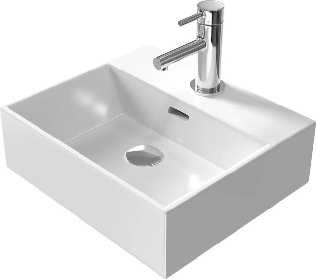 Emke Aufsatzwaschbecken aus Keramik mit Hahnloch in Weiß, B/T/H: 41,5 x 36 x 13 cm - Bild 1