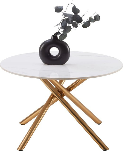 Mömax Couchtisch Marbella in Weiß und Gold, runder Couchtisch mit Metallgestell, B/T/H: 70 x 70 x 44 cm - Bild 1