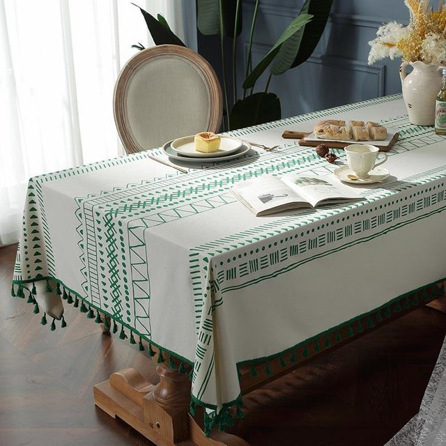 Proud Rose Leinen-Tischdecke wasserabweisend mit floralem Design in Beige und Weiß, rechteckig, B: 140 cm, T: 100 cm - Bild 1