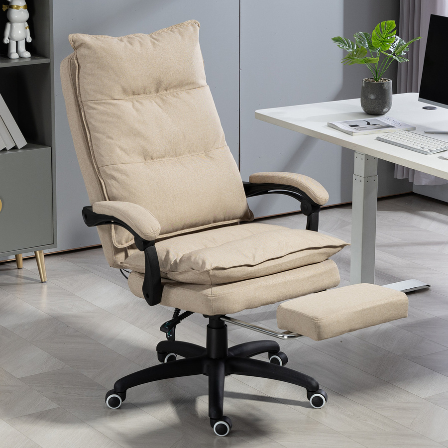 Aosom Vinsetto Massage-Chefsessel in Beige mit Leinenoptik, ergonomischer Rückenlehne, ausziehbarem Fußteil und 360 Grad Drehbarkeit - Bild 2