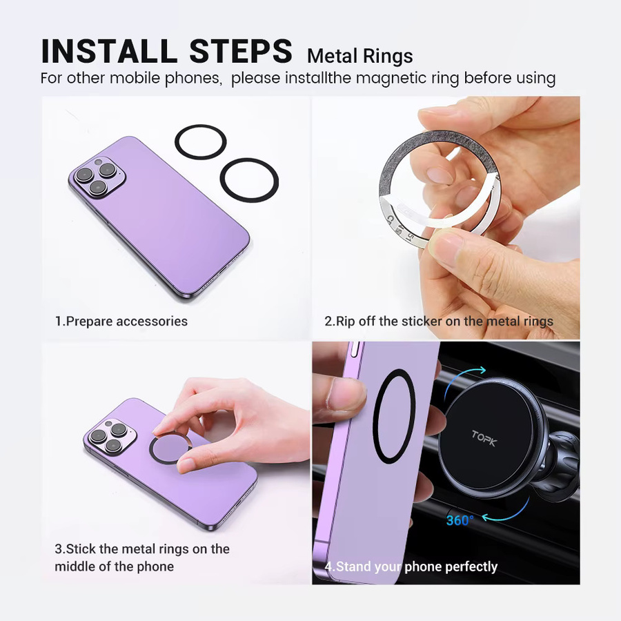 TOPK Magnetische MagSafe Autoladegerät 15 W Kabellose Handyhalterung für iPhone 16 15 14 13 12 Pro Max Plus Mini, Schwarz, für Lüftungsschlitze - Bild 6