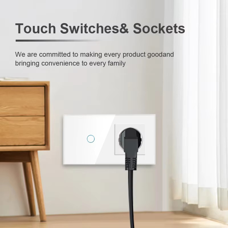 NYWP Touch-Schalter mit französischer Steckdose und USB-Anschluss, LED-Wandlichtschalter aus Glas in Weiß, 1/2/3 Gang Kombination - Bild 3