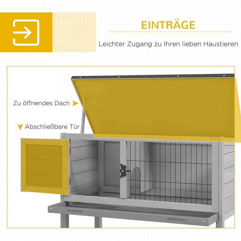 PawHut Hasenstall aus Tannenholz in Grau mit aufklappbarem Dach für Kaninchen und Meerschweinchen, B/T/H: 84 x 43 x 70 cm - Bild 4