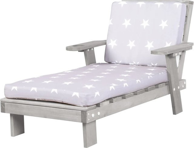 Roba Outdoorliege Little Stars für Kinder aus FSC-zertifiziertem Massivholz in Grau mit wetterfestem Kissen und Getränkehaltern - Bild 2